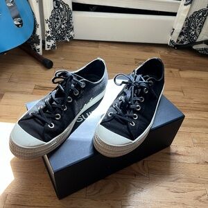 Suitsupply Black Canvas Low-Top Sneakers with White Rubber Toe / 10 US
